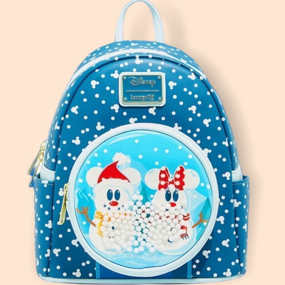 𝅺Loungefly Mickey and Minnie Mouse Snow Globe Backpack